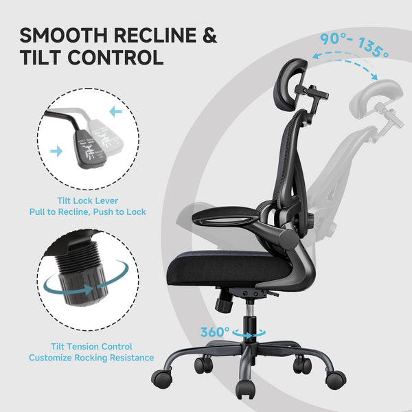 Ergonomic Office Chair 330LBS with Lumbar Support & Flip-Up Armrests