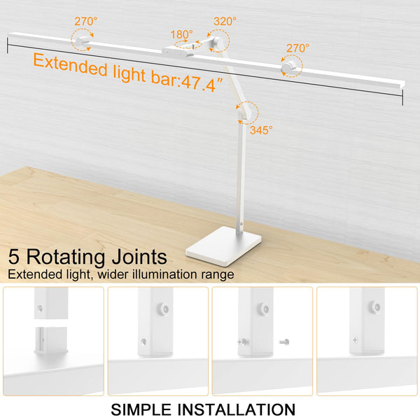 36W Ultra-Wide LED Desk Lamp with Base, Adjustable Swing Arm & Remote