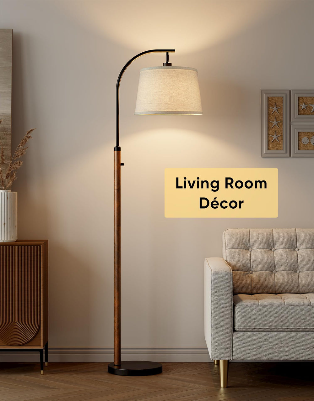 Dimmable Arc Floor Lamp with Linen Shade, 65" Tall