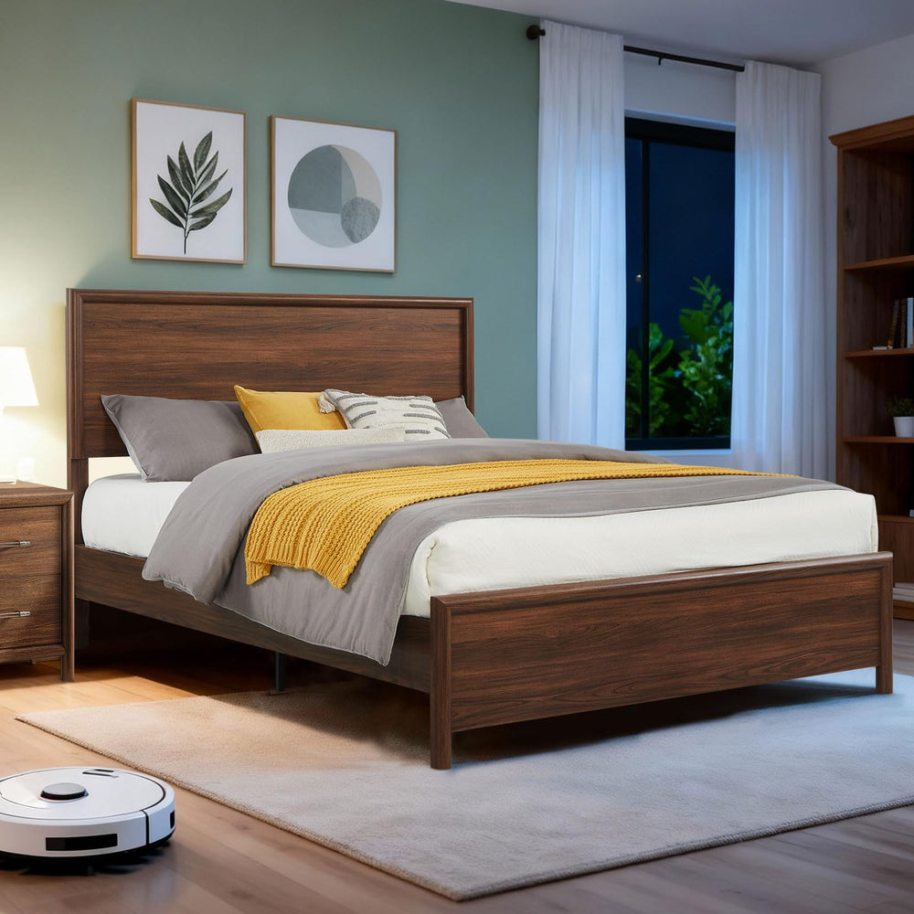Queen Platform Bed Frame with Headboard and Wood Slat Support