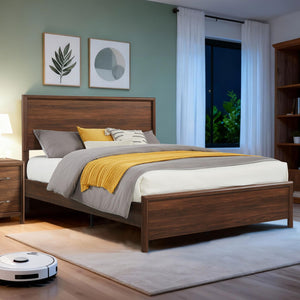 Queen Platform Bed Frame with Headboard and Wood Slat Support