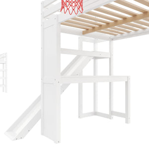 Full Size Kids Loft Bed with Slide, Desk & Storage
