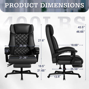 High Back Massage Office Chair with Footrest – 500 lbs Capacity, Reclining