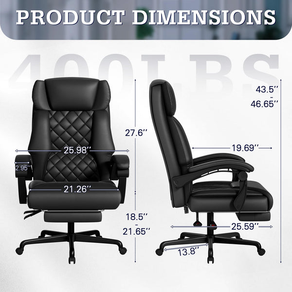 High Back Massage Office Chair with Footrest – 500 lbs Capacity, Reclining