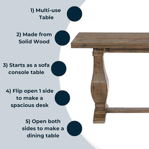 Farmhouse Flip-Top Console Dining Table – Solid Pine Wood