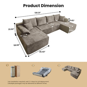 U-Shaped Sectional Sofa with 2 Chaise Lounges, Chenille Cloud Couch, No Assembly