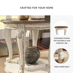 Round End Table – Cottage Style Side Table with Lower Shelf