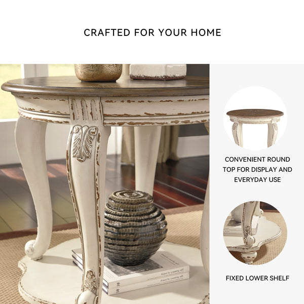 Round End Table – Cottage Style Side Table with Lower Shelf