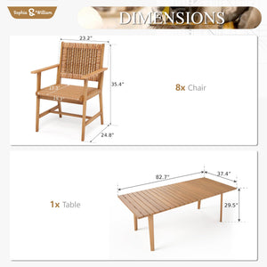 9-Piece Outdoor Dining Set – Rattan Chairs & Acacia Wood Table