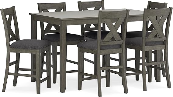 Counter Height Dining Table and Upholstered Bar Stools Set of 7