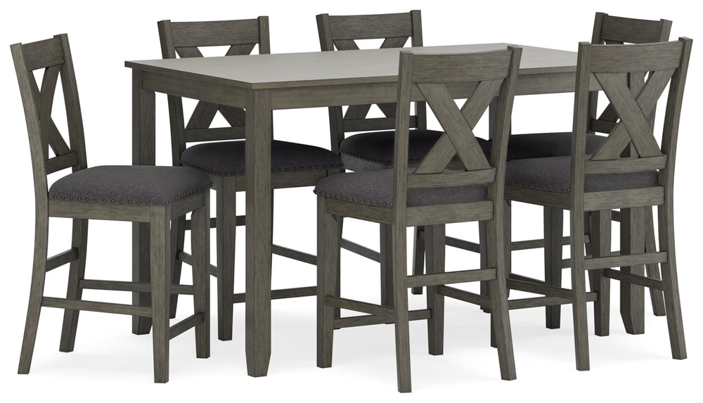 7-Piece Counter Height Dining Set with Upholstered Bar Stools & Nailhead Trim