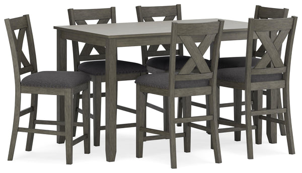 7-Piece Counter Height Dining Set with Upholstered Bar Stools & Nailhead Trim