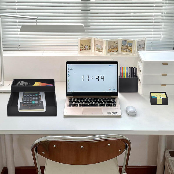 4-Piece Faux Leather Desk Organizer Set