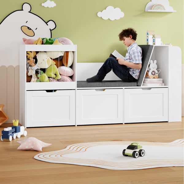 Kids Reading Nook Toy Storage Organizer with Bookshelf and Drawers