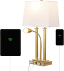 2-Light Modern Farmhouse LED Table Lamp with USB and Reading Light