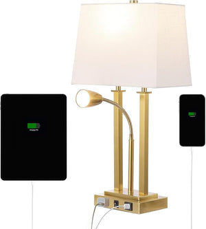 2-Light Modern Farmhouse LED Table Lamp with USB and Reading Light