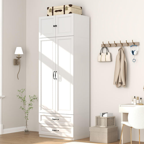 Armoire Wardrobe with Drawers & Hanging Rod