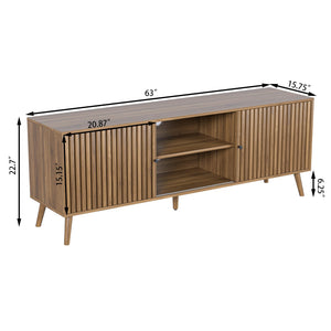 Mid Century Modern TV Stand with Sliding Doors and Storage