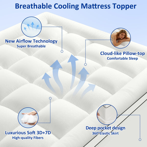 Pillow Top Mattress Topper – 1000GSM Down Alternative, Deep Pocket, Cooling