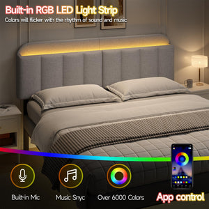 Upholstered Headboard with LED Lighting & Storage