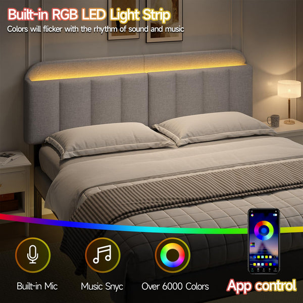 Upholstered Headboard with LED Lighting & Storage