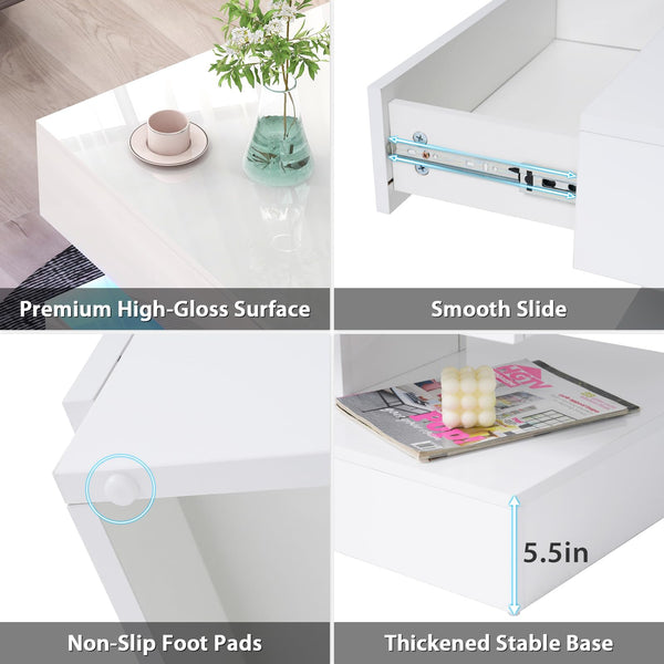 Modern High Gloss LED Coffee Table with Storage & Sliding Drawers
