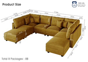 Plush Corduroy U-Shaped Modular Sectional Sofa with Storage