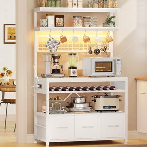 6-Tier Baker's Rack with Power Outlets, LED Lights & Wine Rack