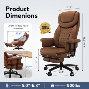 Executive Office Chair Big and Tall 500LBS Reclining with Footrest