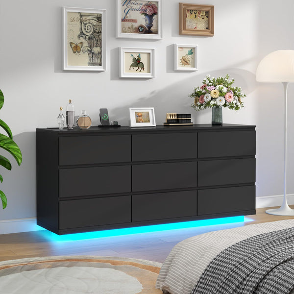 9-Drawer Dresser with LED Lights & Charging Station