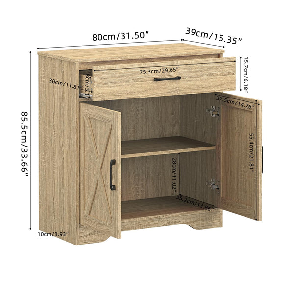 Wooden Cabinet with Drawer and 2-Door Storage