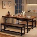 3-Piece Extendable Dining Table Set with 2 Upholstered Benches