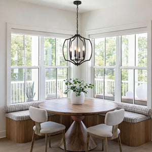4-Light Black Farmhouse Lantern Chandelier with Geometric Cage