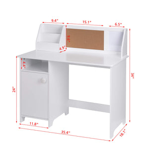 Kids Study Desk with Storage Hutch & Cabinet – Engineered Wood, Ages 3–8, White