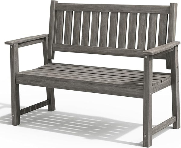 ACUEL Outdoor Bench, 2-Person Garden Bench, Poly Lumber Patio Bench for Outdoors, Porch, and Park (Brown)