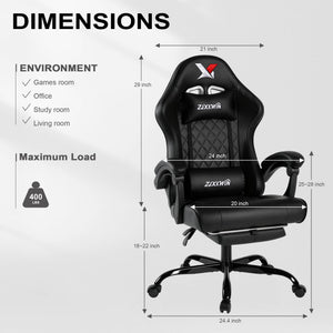 High Back Gaming Chair with Footrest & Lumbar Support