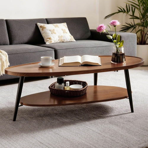Oval Coffee Table, Two-Tier, Walnut, 47"