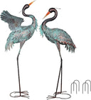 Metal Blue Heron Garden Statues Set of 2 – Outdoor Yard Art Lawn Sculptures