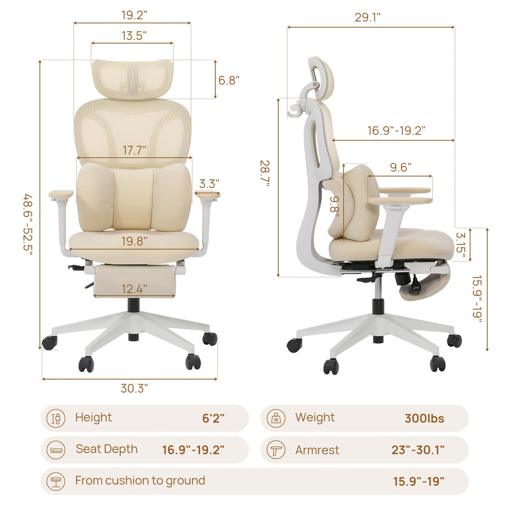 Ergonomic High Back Office Chair with Lumbar Support, Headrest & Footrest