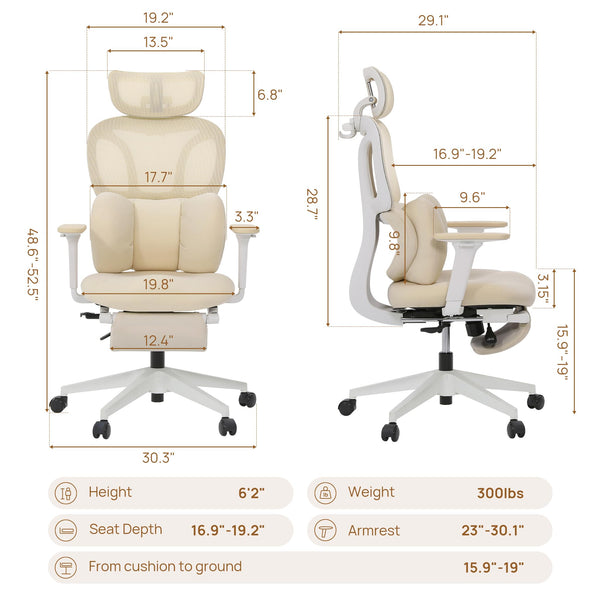Ergonomic High Back Office Chair with Lumbar Support, Headrest & Footrest
