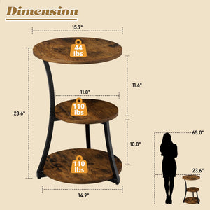 Round 3-Tier Industrial End Table with Metal Frame
