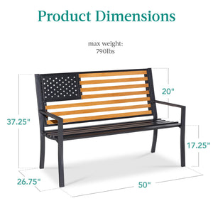 2-Person Steel Outdoor Bench with American Flag Backrest