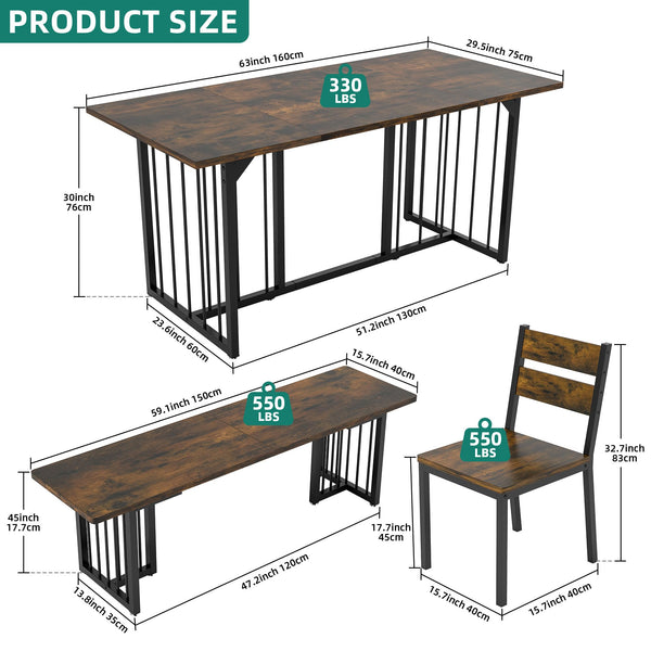 6-Piece Farmhouse Dining Table Set for 6-8