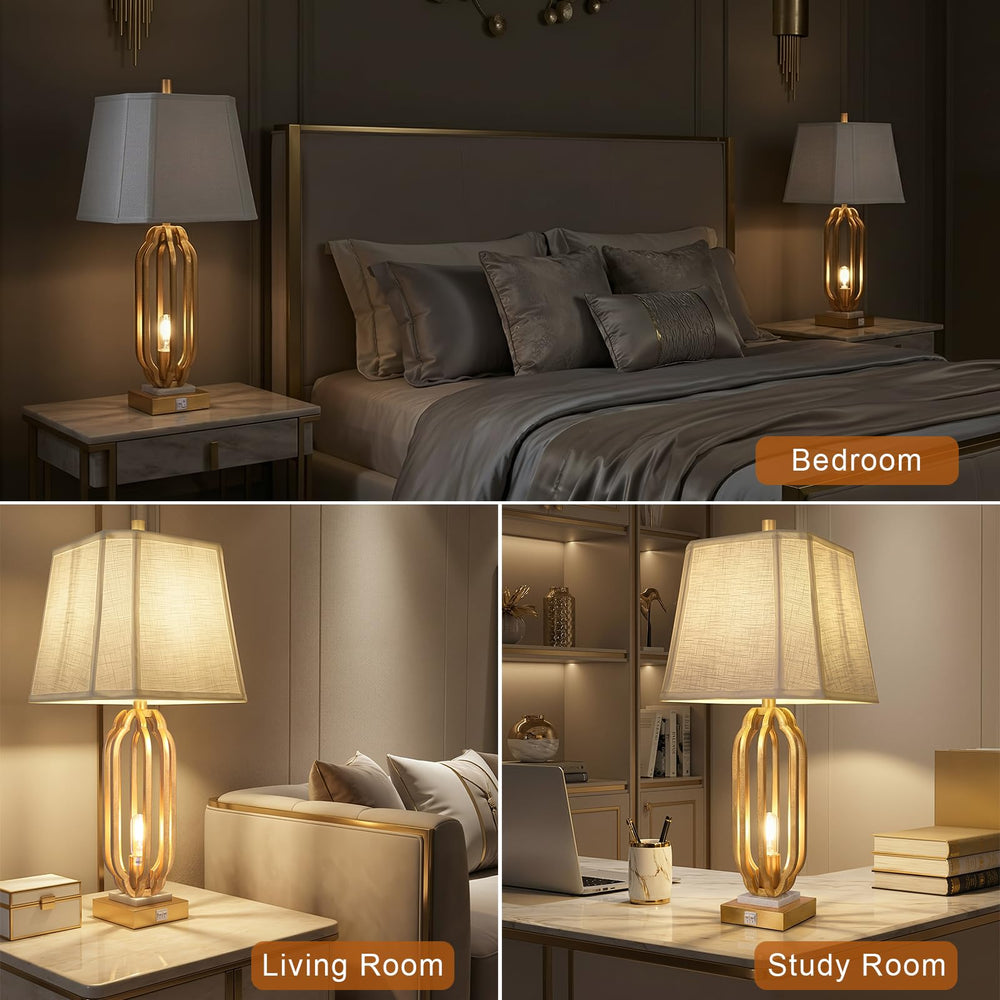 Iron Art Table Lamp Set of 2 with USB Charging Ports & Dimmable Bulb