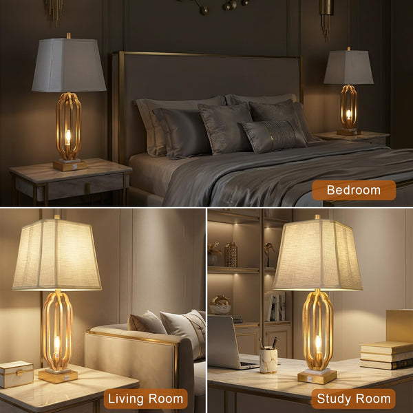 Iron Art Table Lamp Set of 2 with USB Charging Ports & Dimmable Bulb