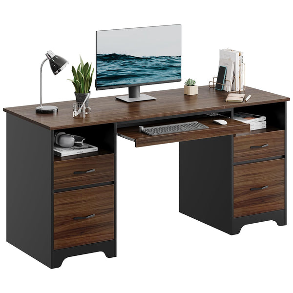 59" Computer Desk with Drawers, File Cabinet & Keyboard Tray