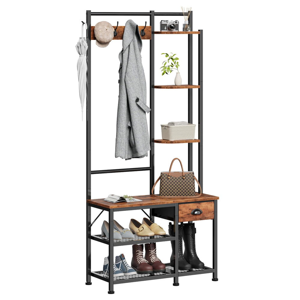 4-in-1 Entryway Hall Tree with Bench, Coat Rack & Shoe Storage