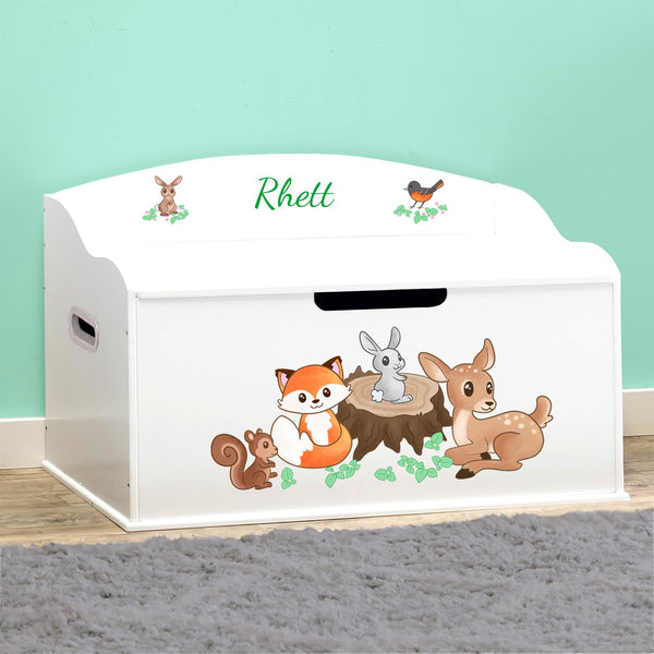 Personalized Woodland Creatures Toy Box with Soft-Close Lid