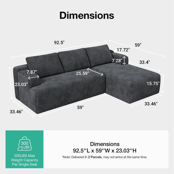L-Shaped Modular Sectional Sofa with Coil Support