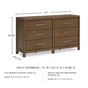 6-Drawer Bedroom Dresser – Hardwood & Hickory Veneer, Light Brown